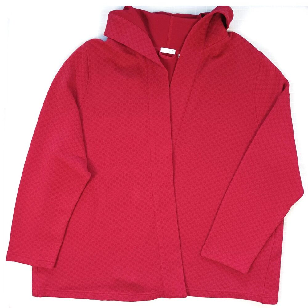 J. Jill Red Quilted Open-Front Hooded Jacket Cardigan Waffle Knit Size 4X